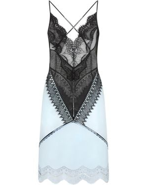 Tom Ford Lace-Paneled Leather Slip Dress - Blue