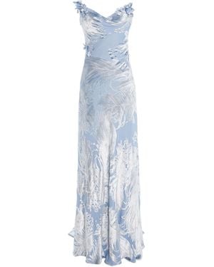 Oscar de la Renta Draped Devoré Velvet Gown - Blue