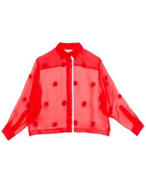 DES_PHEMMES Beaded Silk-Chiffon Shirt - Red
