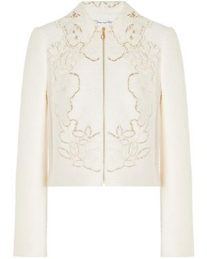 Oscar de la Renta Floral Tweed Jacket - White