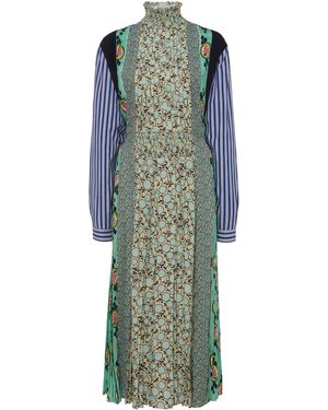Prada Patchwork Smocked Crepe Midi Dress - Multicolor