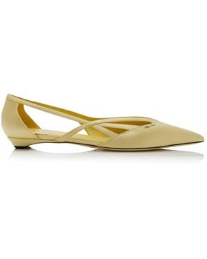 Prada Cutout Leather Ballet Flats - Yellow