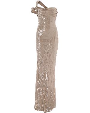 Marmar Halim Twisted Sequined Silk Gown - Natural