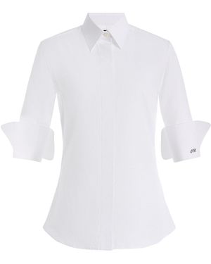 Sergio Hudson Three-Quarter-Sleeve Cotton-Jacquard Shirt - White