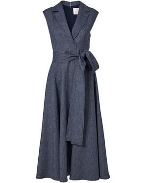 Carolina Herrera Belted Wool-Blend Flannel Midi Dress - Blue