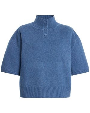Brandon Maxwell The Kinley Cropped Cashmere Henley Jumper - Blue