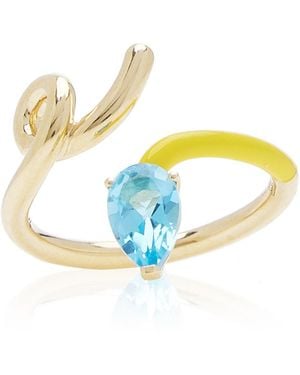 Bea Bongiasca B 9k Yellow Gold Topaz Enameled Ring - Blue