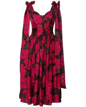 Lena Hoschek Swoon Silk Tie-Detailed Peasant Midi Dress - Red