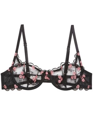 Fleur du Mal Rose And Vine Embroidery Balconette Bra - Black
