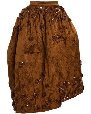 Michael Kors Floral Emroidered Midi Skirt - Brown
