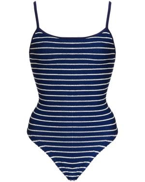 Hunza G Pamela Striped Seersucker One-Piece Swimsuit - Blue