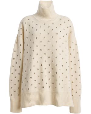 Brandon Maxwell The Hughes Eyelet-Detailed Oversized Cashmere Turtleneck Jumper - Natural