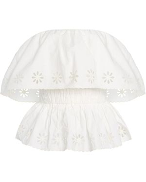 Posse Exclusive Riviera Cecilia Ruffled Strapless Cotton Top - White