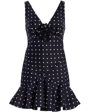 Rodarte Flower-Detailed Polka-Dot Silk-Twill Mini Dress - Blue
