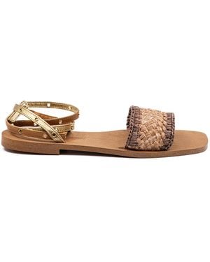 Andrea Gomez Catalina Raffia Sandals - Metallic