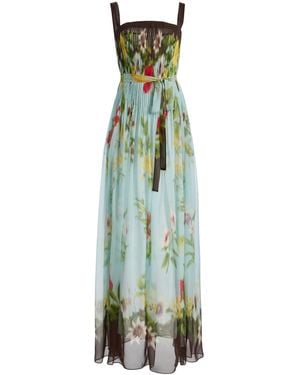 Oscar de la Renta Floral Silk-Chiffon Gown - Green