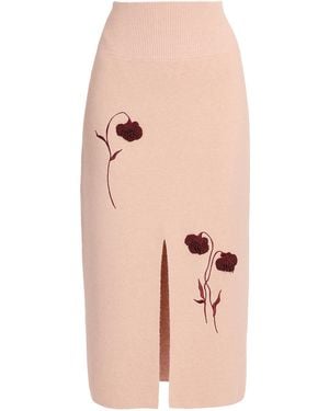 Erdem Embroidered Pencil Midi Skirt - Pink