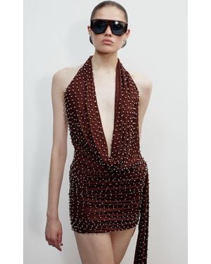 The New Arrivals Ilkyaz Ozel Agel Plunging Top - Brown