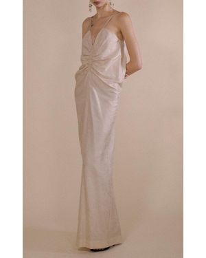 Christopher John Rogers Ruche Front Cami Silk Maxi Dress - Natural