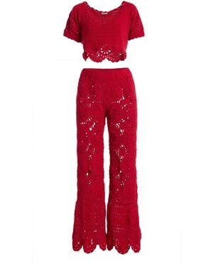 Akoia Swim Exclusive Bunga Crocheted Cotton Pant Set - Red