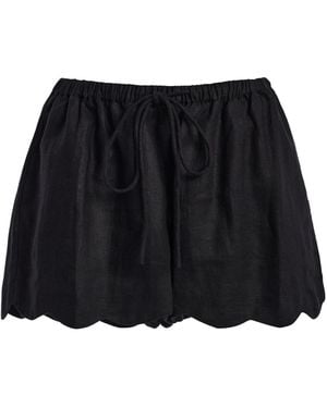 ELCE Kai Scalloped Linen Mini Shorts - Black