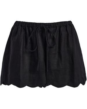 ELCE Kai Scalloped Linen Mini Shorts - Black