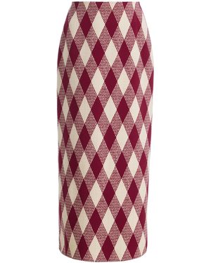 Oscar de la Renta Argyle Wool-Blend Midi Pencil Skirt - Red