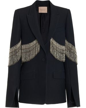 Cucculelli Shaheen Le Alba Fringed Wool-Silk Blazer Jacket - Black