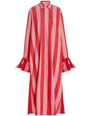 Marrakshi Life Exclusive Striped Cotton Maxi Shirt Dress - Red