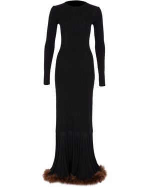 Zeynep Arcay Maxi Knit Ostrich Dress - Black