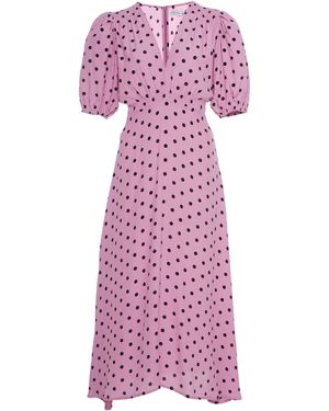 Faithfull the Brand Vittoria Polka Dot Crepe Midi Dress - Pink