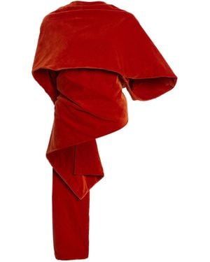 Colleen Allen Draped Cotton-Velvet Shawl Top - Red