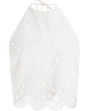 Zuhair Murad Eyelet Cotton Cropped Top - White