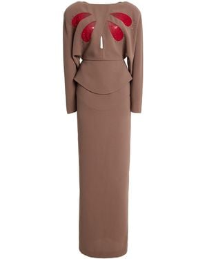 Harithand Exclusive Tears Double Crepe Maxi Dress - Brown