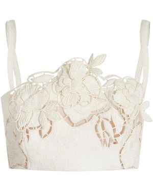Oscar de la Renta Floral Tweed Crop Top - Natural