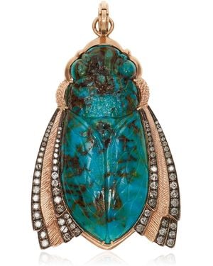 Sylva & Cie Kingman 14k Rose Gold Diamond And Turquoise Scarab Pendant - Blue