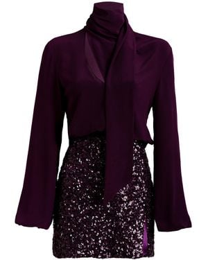 Silvia Tcherassi Faye Embellished Silk-Blend Mini Dress - Purple