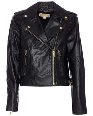 Michael Kors Leather Moto Jacket - Black