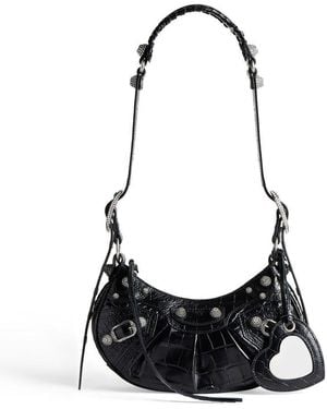 Balenciaga Embossed Crocodile Shoulder Bag - White