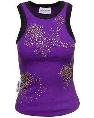 DES_PHEMMES Ribbed Tank Top With Paillettes Embroidery - Purple