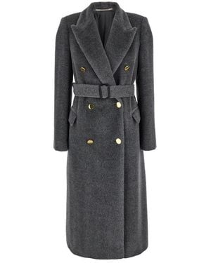 Tagliatore 'Jole' Double-Breasted Coat With Waist Belt - Grey