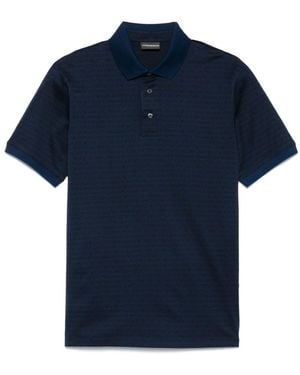 Emporio Armani Allover Logo Cotton Polo Shirt - Blue