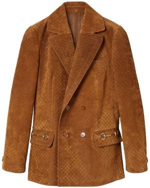 Gucci Suede Leather Double-Breasted Jacket - Brown