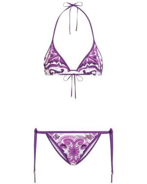 Dolce & Gabbana Maiolica Print Bikini Set - Purple