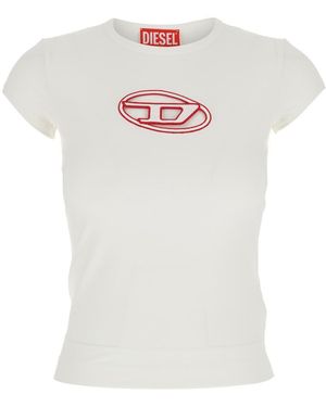DIESEL T-Shirt With Round Neck And Logo Plaque On The Front - White