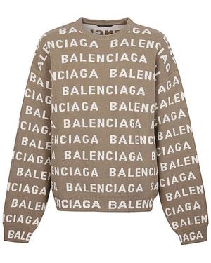 Balenciaga Allover Logo Crewneck Jumper - Brown