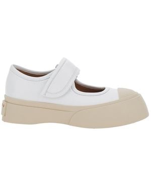 Marni 'Mary Jane' Sandals With Touch-Strap Closure And Logo Patch On The Rear - White