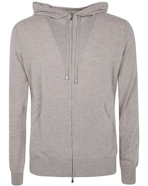 FILIPPO DE LAURENTIIS Long Sleeves Cashmere Wool Full Zip Hoodie - Grey