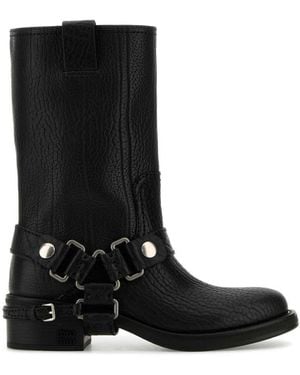 Miu Miu Leather Ankle Boots - Black