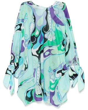 Emilio Pucci Orchid-Print Short Kaftan - Blue